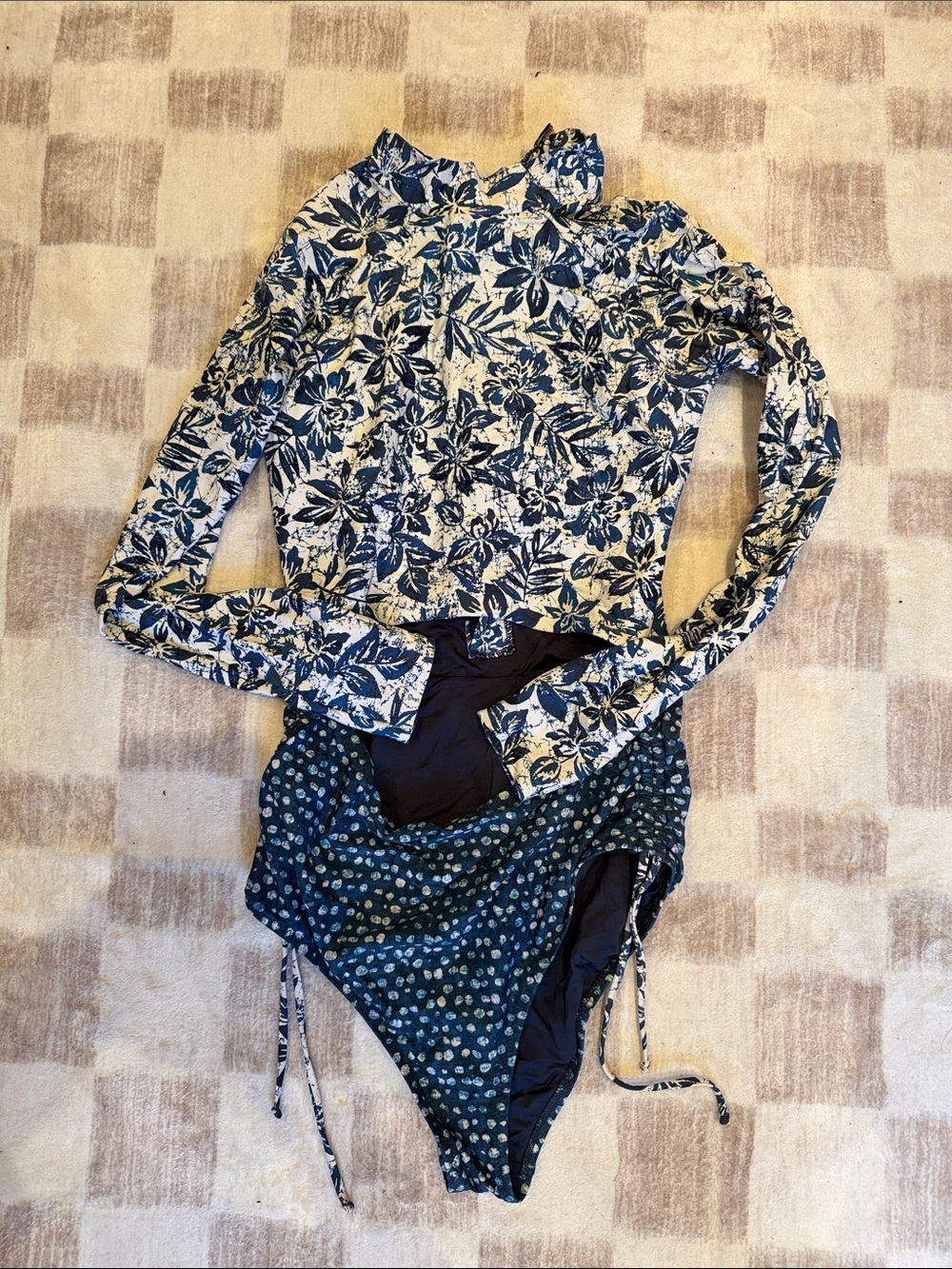 Rip Curl Navy and White Floral Zip-Up Swimsuit